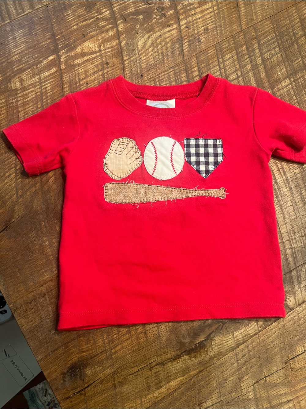 Red Baseball Appliqué Short Sleeve Kids Tee
